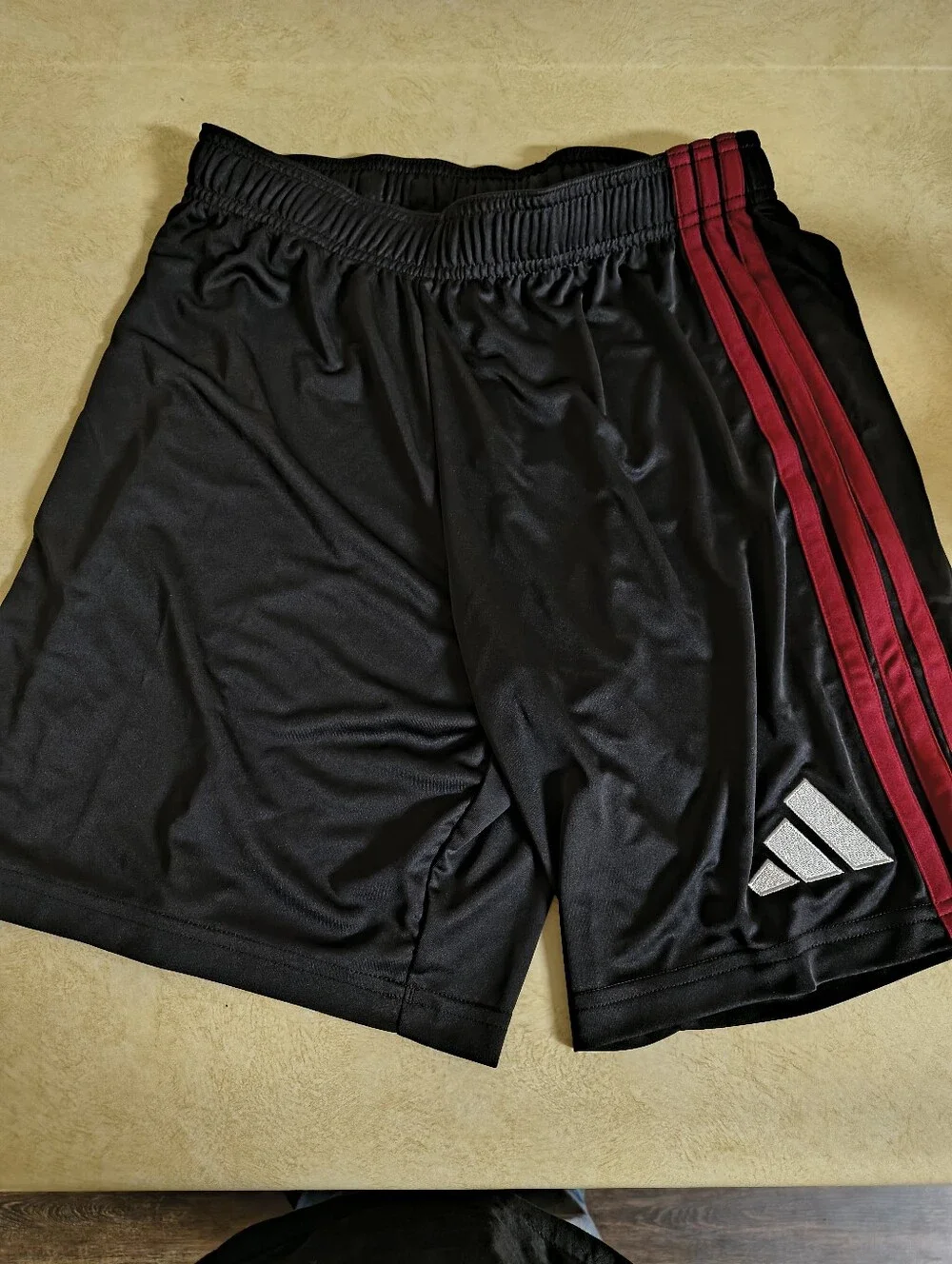 SAMPLE Unreleased adidas Black Men's Athletic Shorts with Maroon Side Stripes